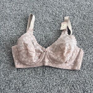 NWT! Vintage Goddess 776 Lace Underwires Mesh Lined Nude Back open Bra Size 32D